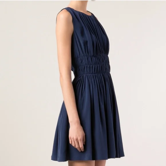 Joie Lora | 100% Blue SILK | Sleeveless | Pleated Smock | Tied V-back | Dress XS - Picture 4 of 13